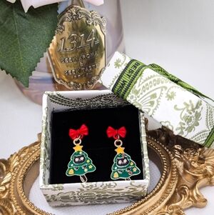 Black Cat Christmas Tree Drop Earrings Festive & Fun Boutique Style
